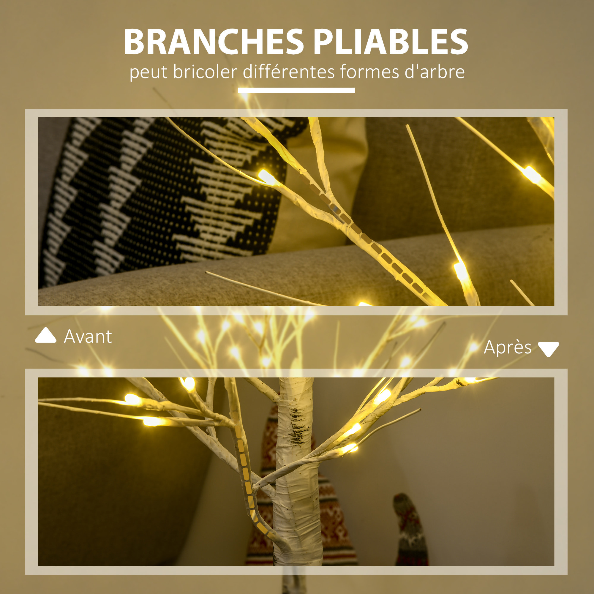 Arbre lumineux LED - décoration lumineuse de Noël - 72 LEDS - 1,2H m - métal PP blanc