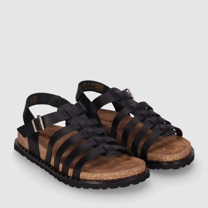 Sandalias de Piel - Negro - Tacón: Bajo
