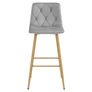 Sgabello alto NADO in velluto grigio chiaro e gambe effetto rovere