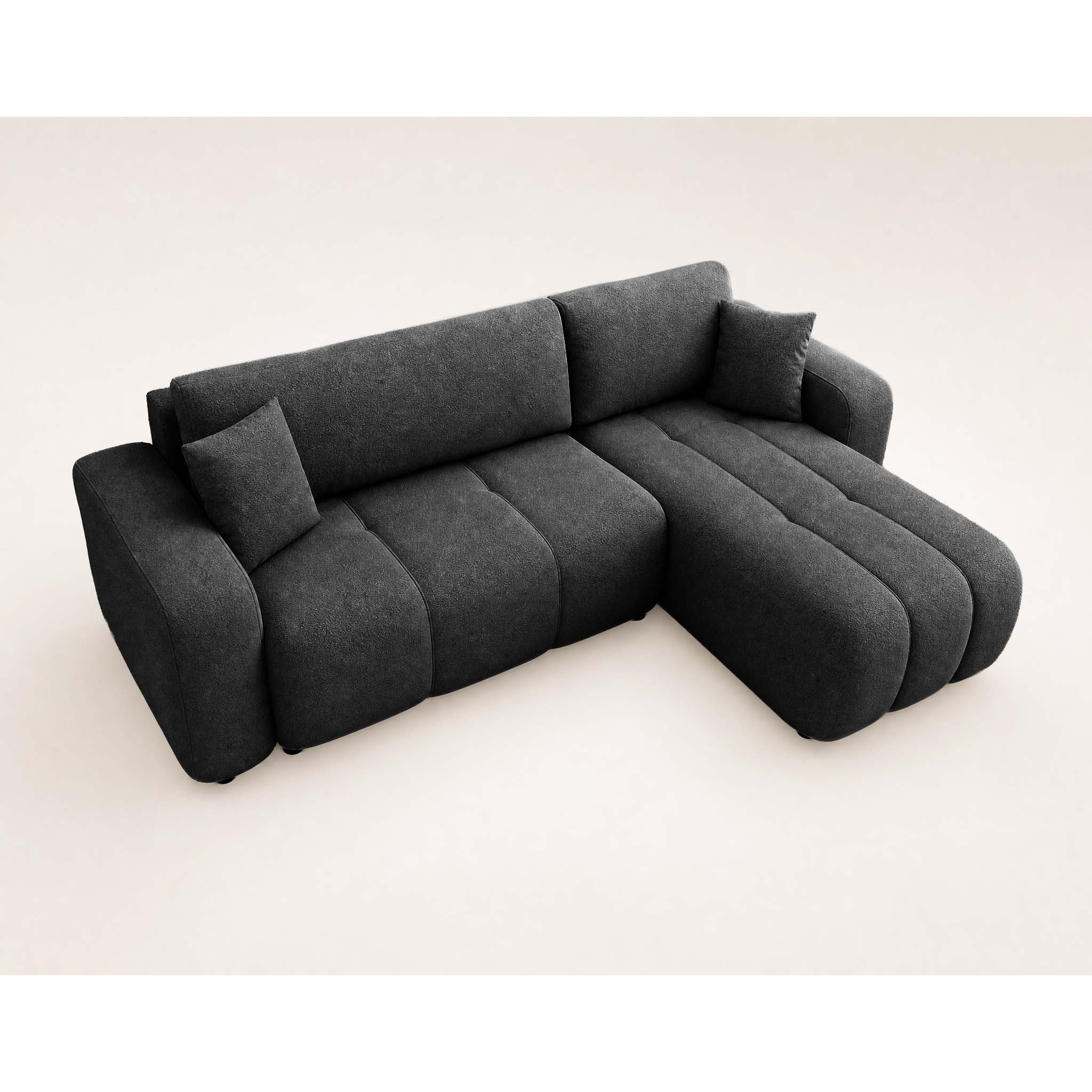 Nicole - canapé d'angle réversible 4 places convertible avec coffre en tissu - Gris Anthracite