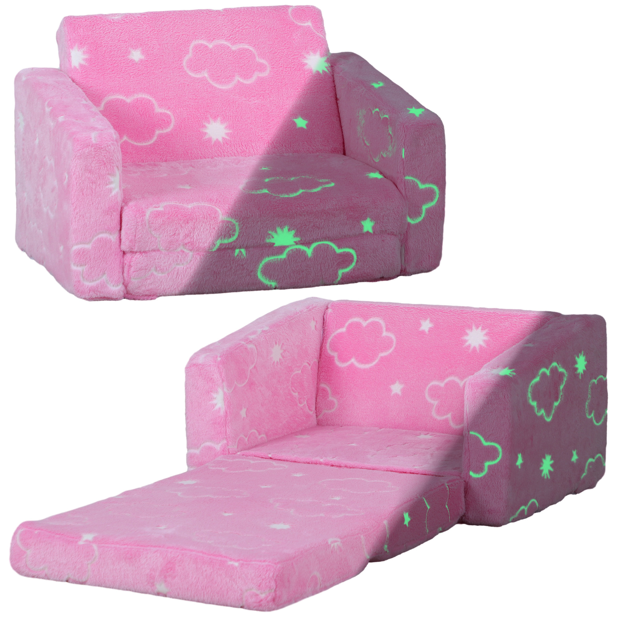 Sillón Infantil Plegable Sofá Infantil Reclinable 2 en 1 Sofá para Bebés Tapizado de Tela Luminosa Cojín y Funda Lavables para Dormitorio Salón Rosa