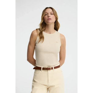Camiseta sin mangas beige de canalé con logo Polo Club