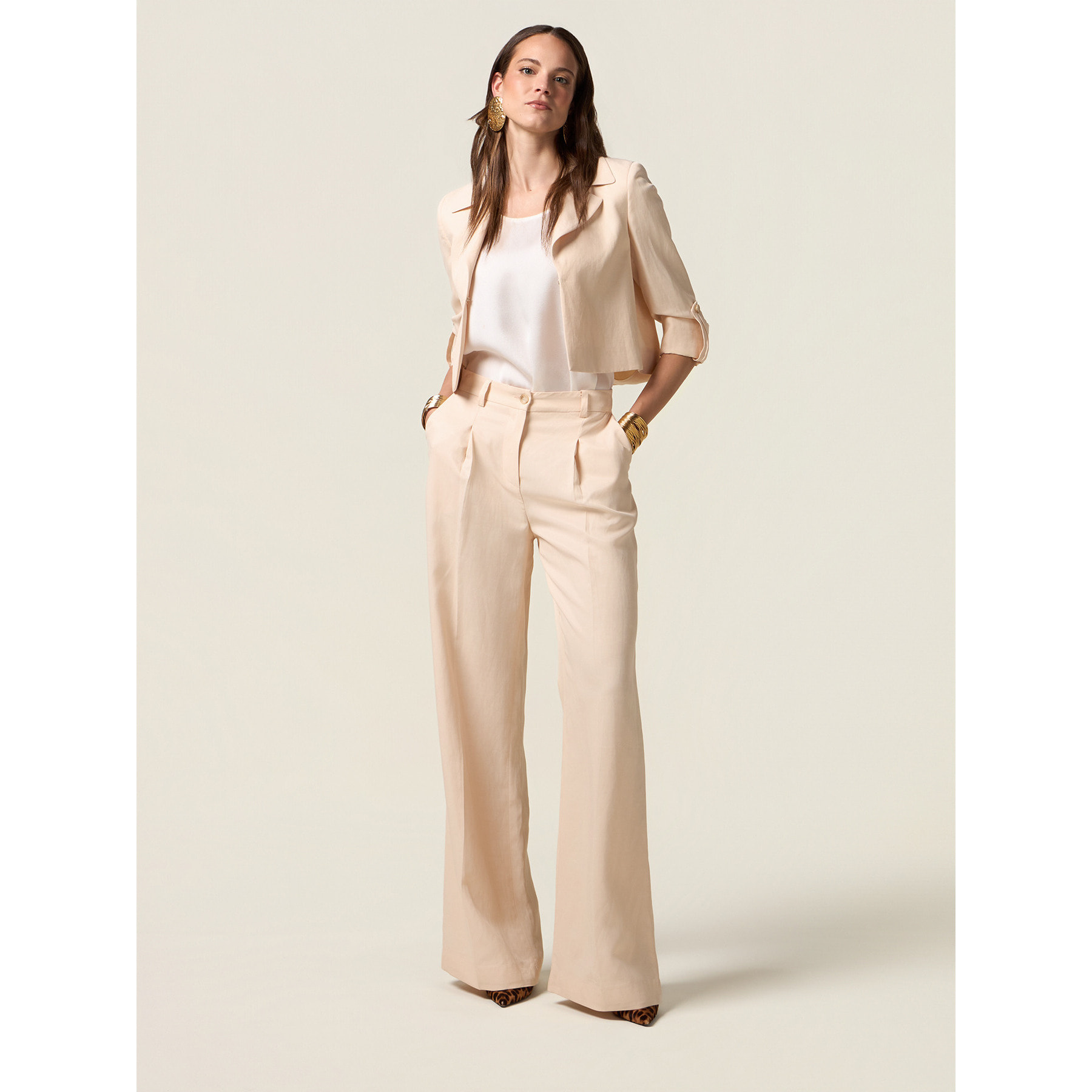 Oltre - Giacca cropped misto lino - Rosa