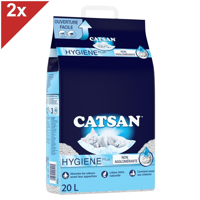 CATSAN Hygiene plus Litière minérale pour chat 2x20L