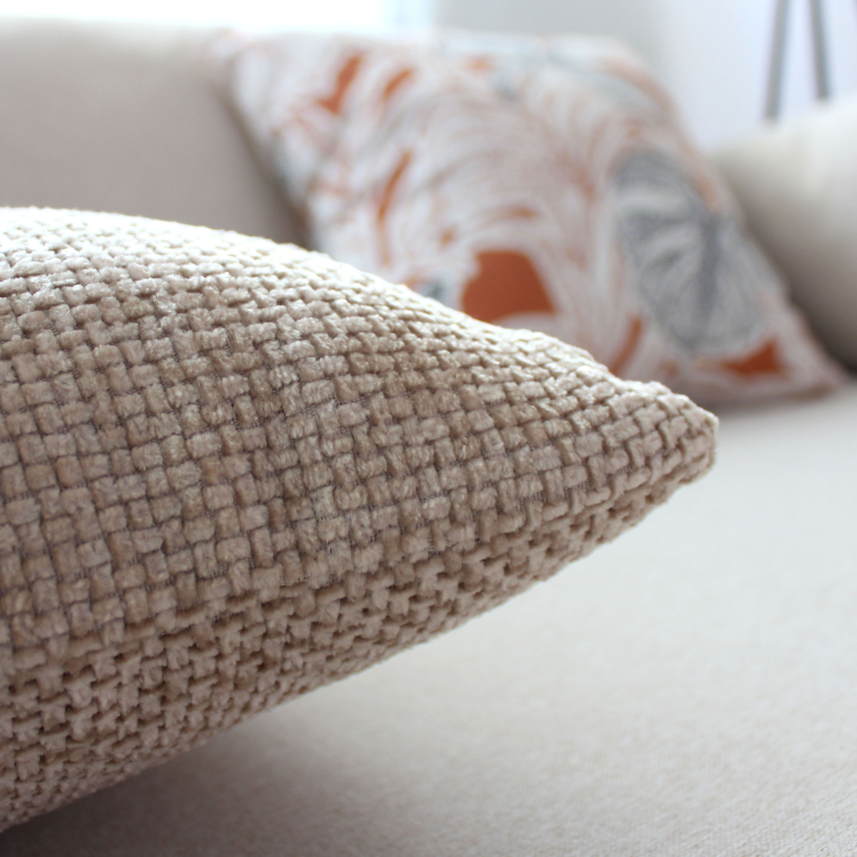 Coussin décoratif en velours chenillé - Naturel