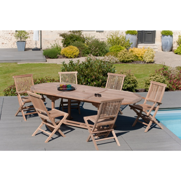 HARRIS - Table de jardin 8/10 personnes - ovale extensible 180/240*100 cm en bois Teck brut