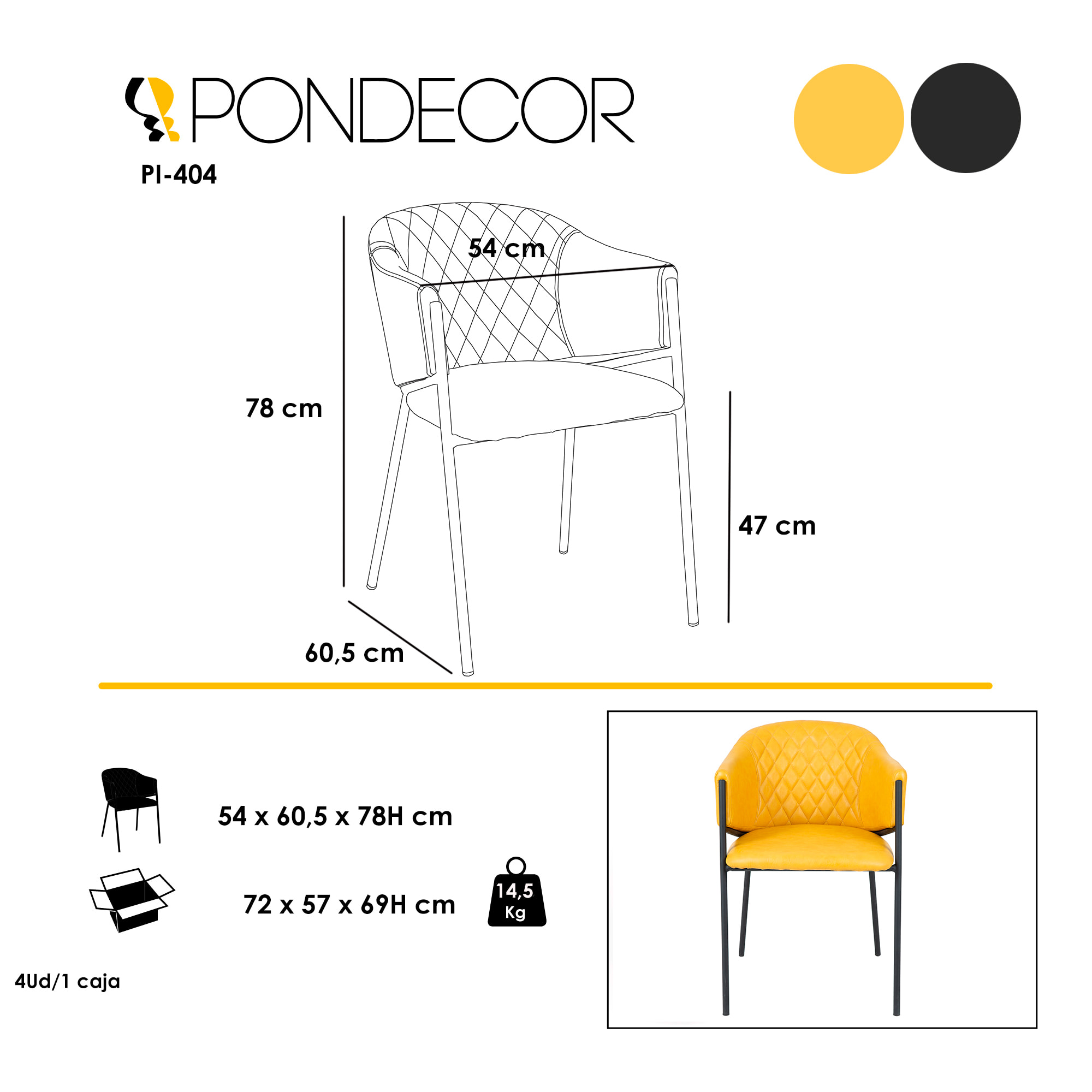 Set de 2 sillas – Polipiel ocre y costuras en rombo