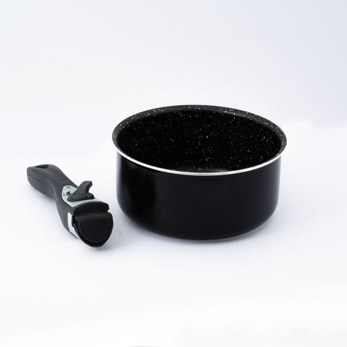 Batterie de cuisine revêtement pierre avec manche amovible 7 pièces noir Herzberg HG8053-BLK