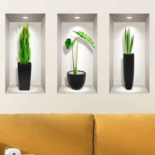 Stickers muraux 3D | Sticker Mural Autocollant effet 3D plantes designs d'intérieur - Stickers adhésifs 3D Chambre Salon Trompe l'oeil