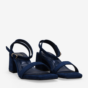 Sandalias de tacón azul marino con hebilla