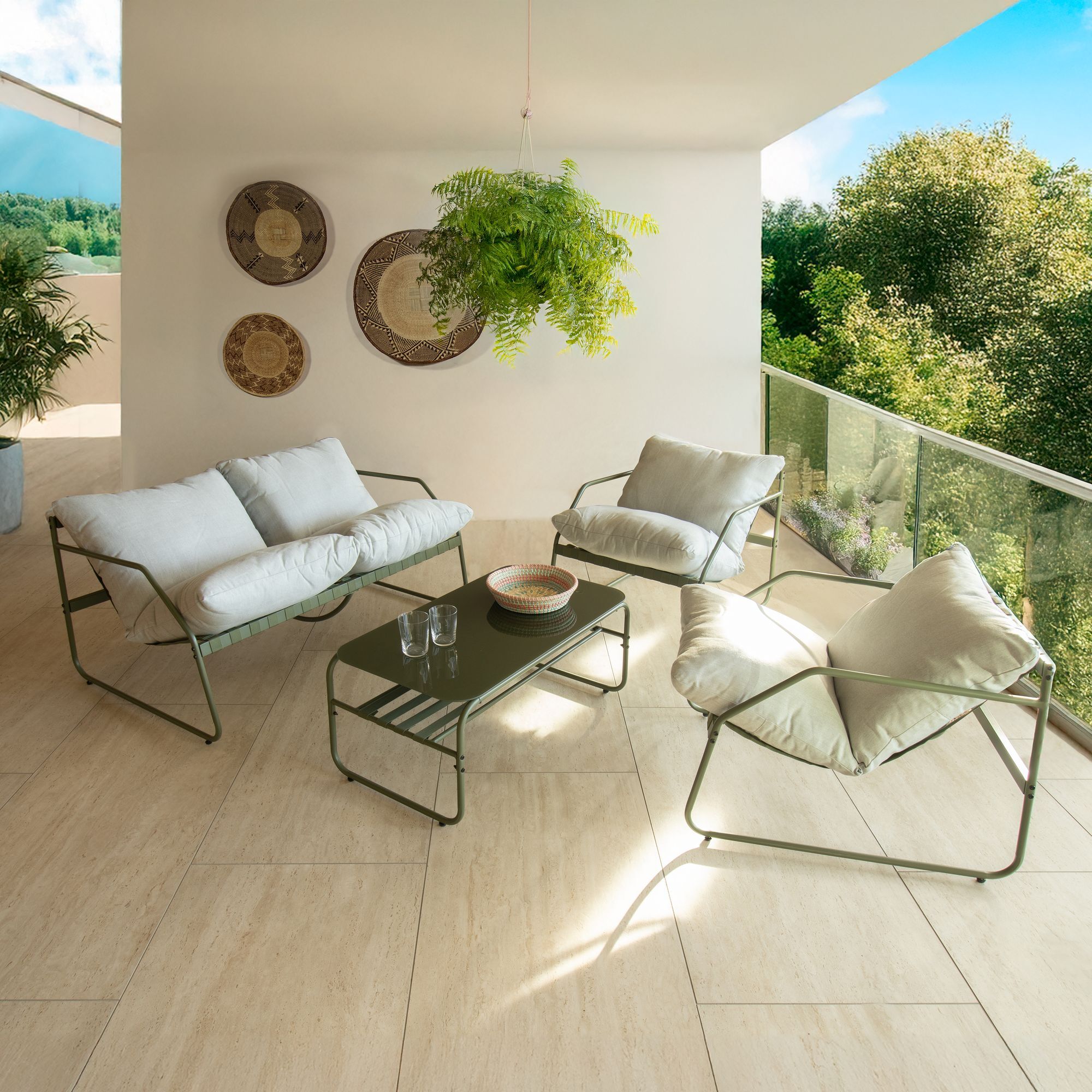 Salon de jardin vert 4 places acier inoxydable FLORENCE