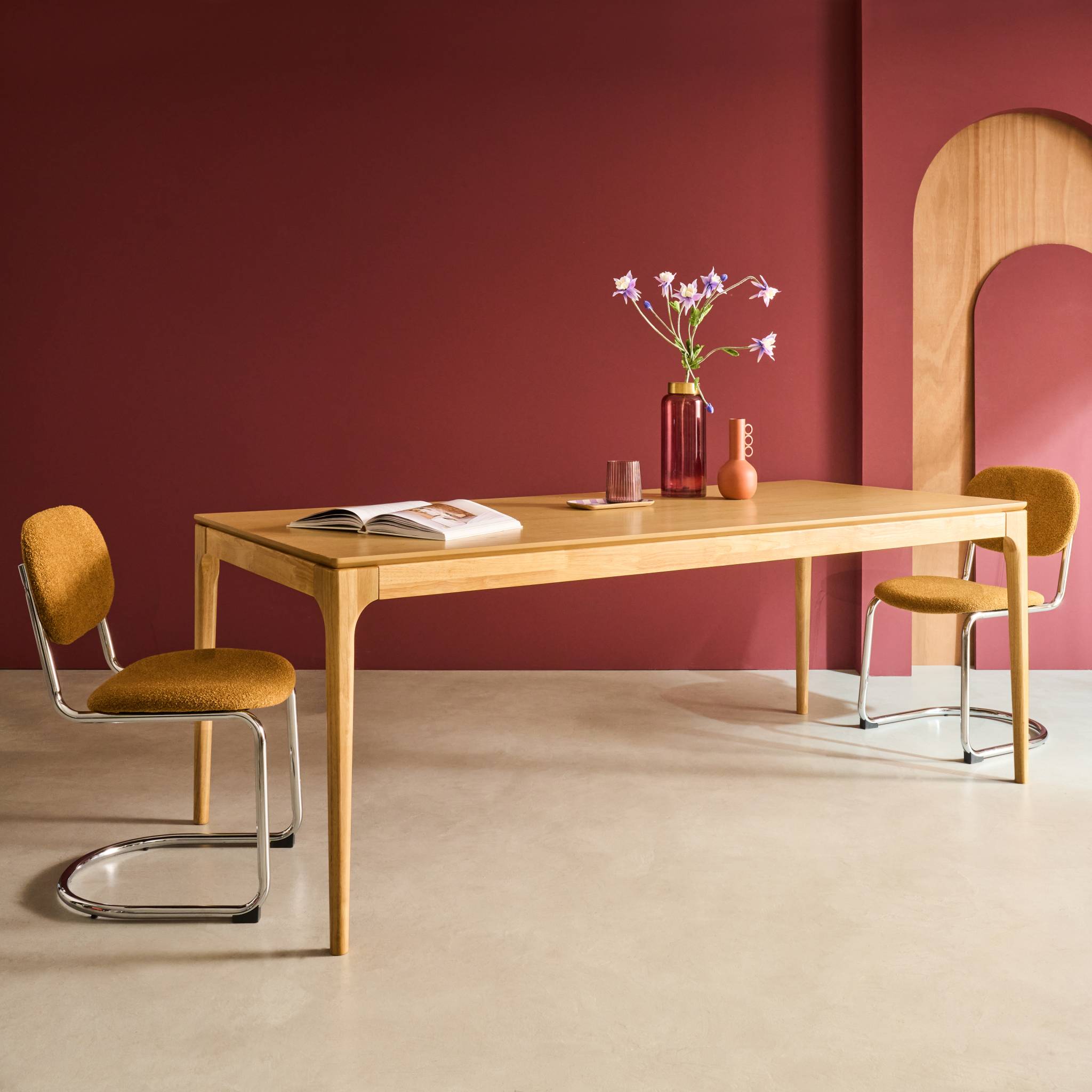 Table à manger rectangulaire bois d'hévéa et placage frêne 8 places ELENA