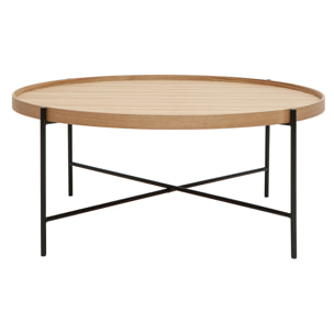 Table basse ronde bois clair et métal noir D90 cm BASSY