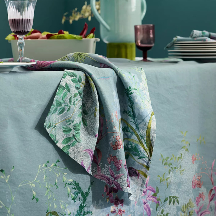 Serviette lin & coton lavé 150 g/m² imprimé bleu violet Ombres boisees givre