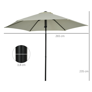 Parasol inclinable octogonal  Ø 2,65 x 2,35H m métal époxy noir polyester haute densité 180 g/m² gris clair