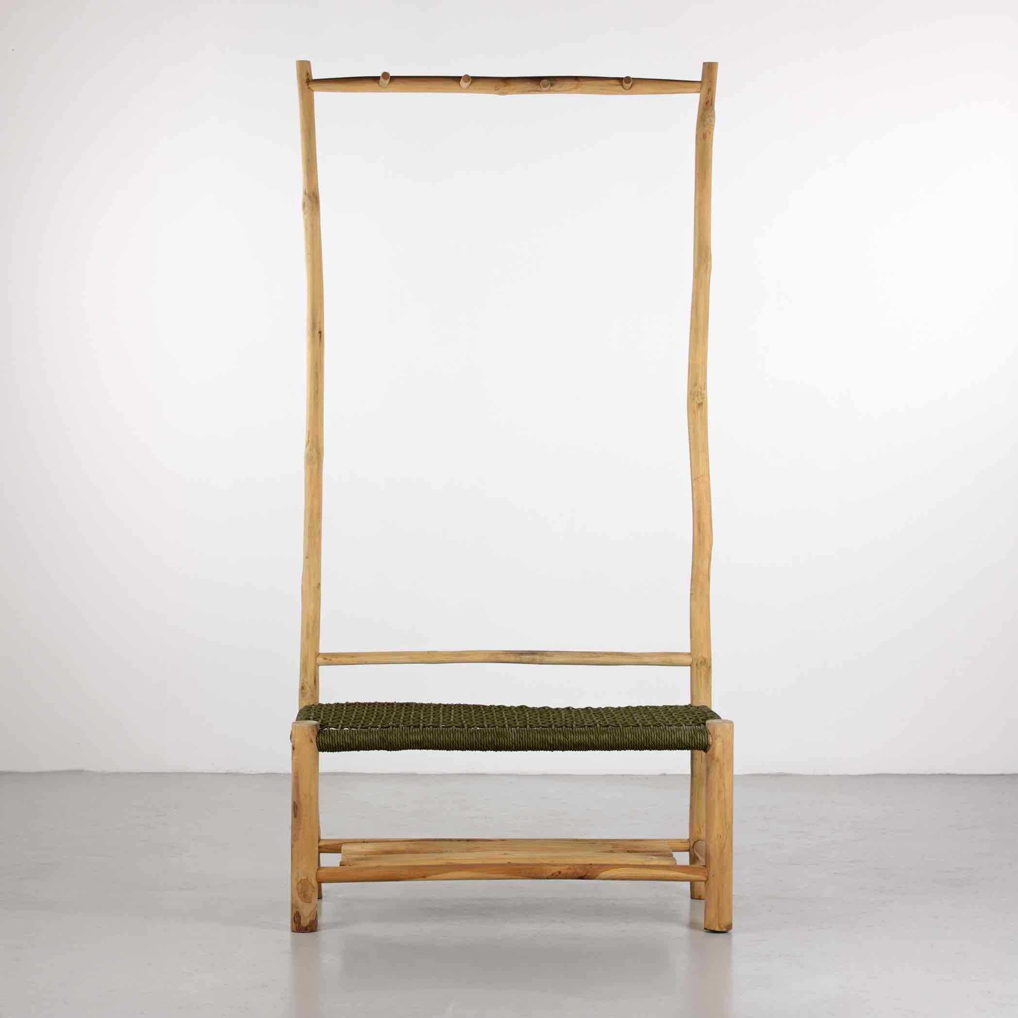 Panca appendiabiti in legno di teak e corda verde - Terra