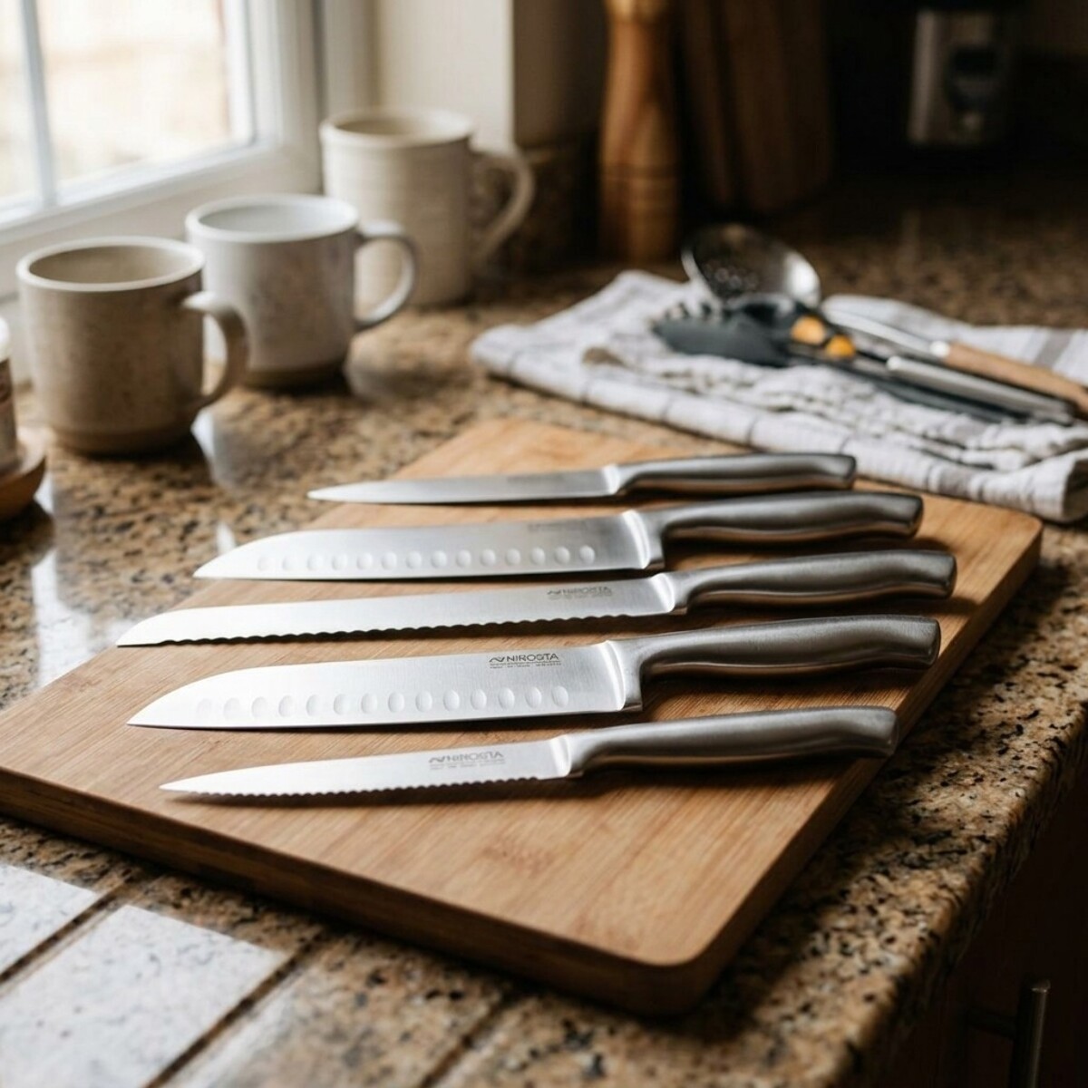 Ensemble de 5 couteaux de cuisine professionnels en inox de 24 à 33,5 cm Nirosta Star