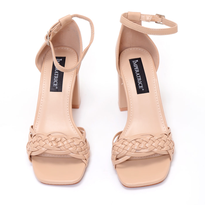 Sandali in simil pelle con fascia intrecciata e tacco alto comodo