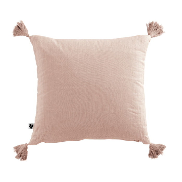 Coussin en gaze de coton 40 x 40 cm à pompons - 10 coloris - GAIA