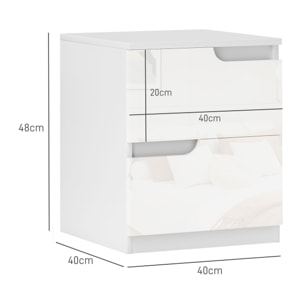 Mesita de Noche Moderna Mesilla de Noche con Cajones con Frontal Blanco Brillante y Almohadilla Mesa Auxiliar para Dormitorio Salón 40x40x48 cm Blanco