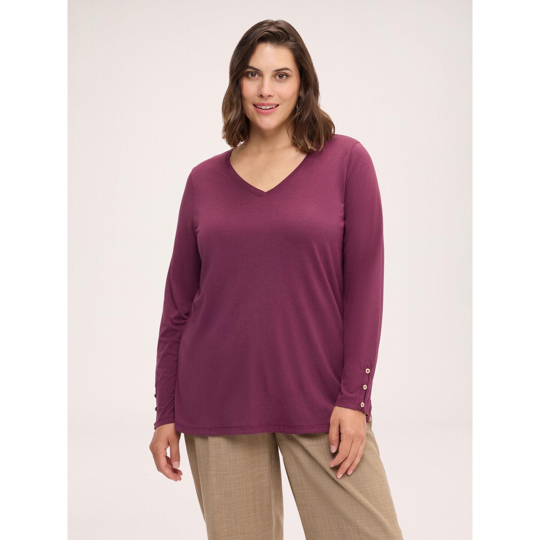 Fiorella Rubino - Camiseta de punto con botones en los puños - Burgundy
