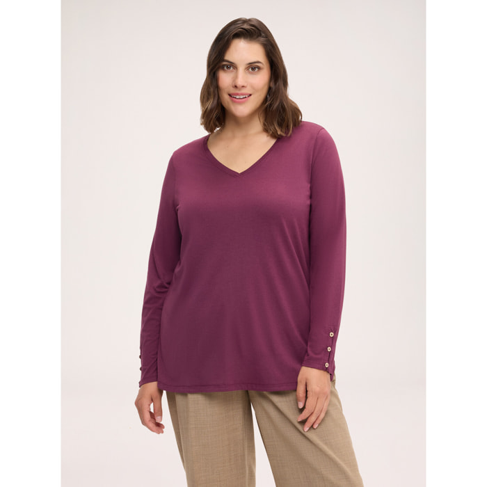 Fiorella Rubino - Camiseta de punto con botones en los puños - Burgundy