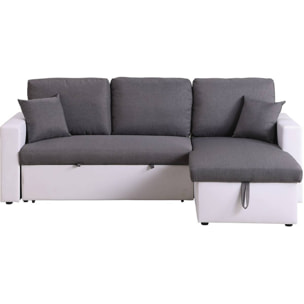 Canapé d'angle convertible/ réversible avec coffre "Alain" - 221 x 145 x 85 cm - 3 places - Gris / Blanc