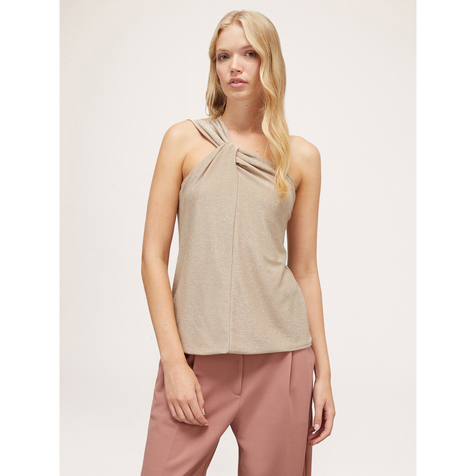 Motivi - Top de un solo hombro en lúrex - Beige