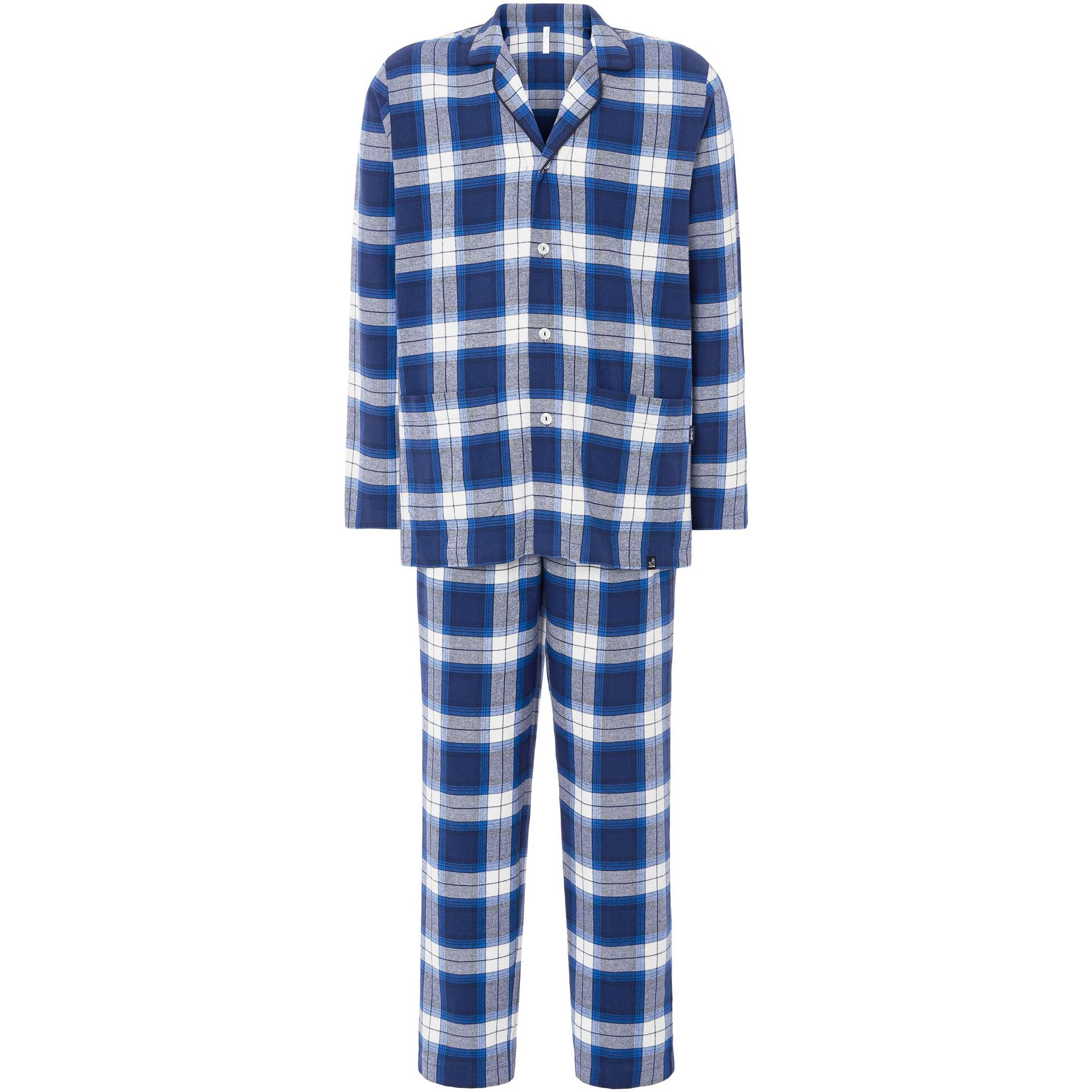 Pijama hombre, estampado en cuadros, abierto con botones, con bolsillos de plastón, manga larga y pantalón largo