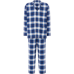 Pijama hombre, estampado en cuadros, abierto con botones, con bolsillos de plastón, manga larga y pantalón largo