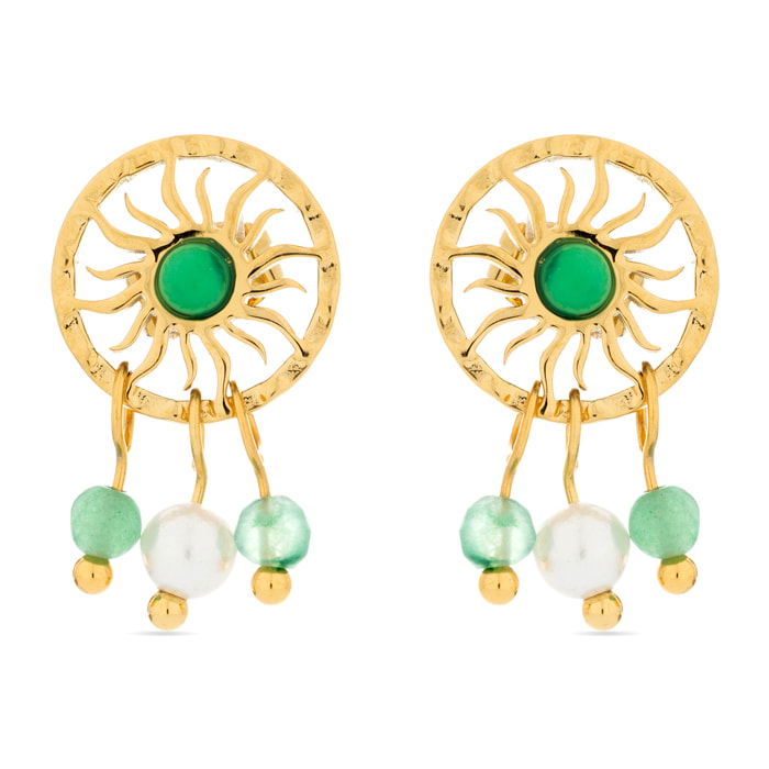 Pendientes de Malaquita acabados en oro amarillo de 18k