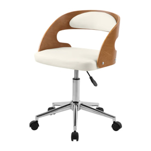 Chaise de bureau pivotante en bois et PU blanc - Louis