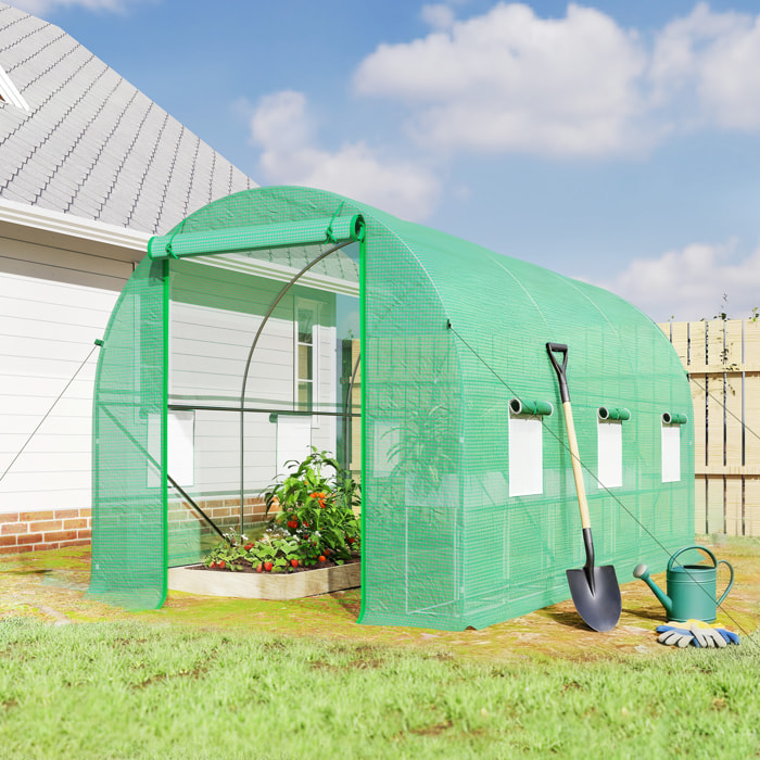 Serre de jardin tunnel surface sol 8 m² 4 x 2 x 2 m châssis tubulaire renforcé 18 mm 6 fenêtres vert