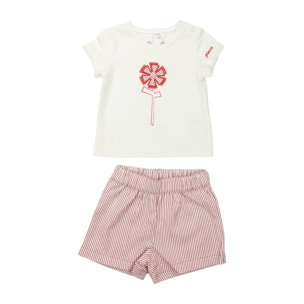 SET 2 PCS TSHIRT JERSEY BIANCA SHORT RIGATO ROSSO