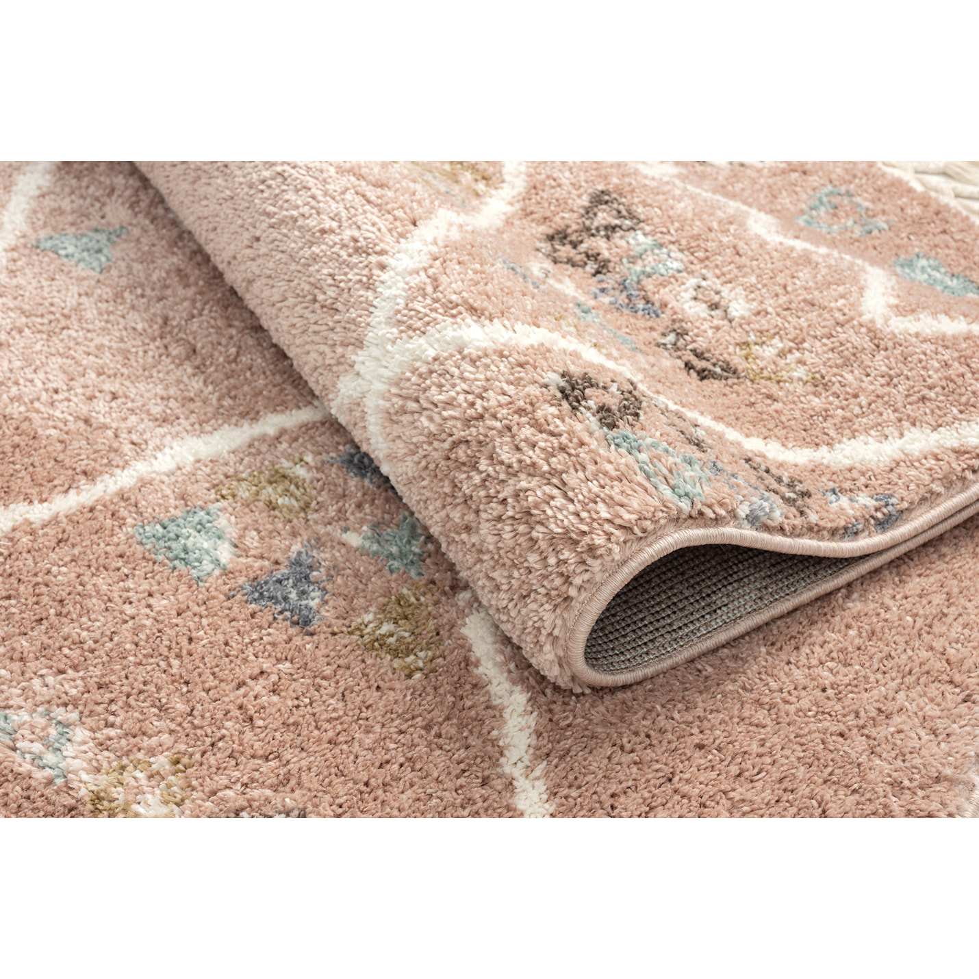 Delya - tapis shaggy salon berbère coloré en laine artificielle, rose