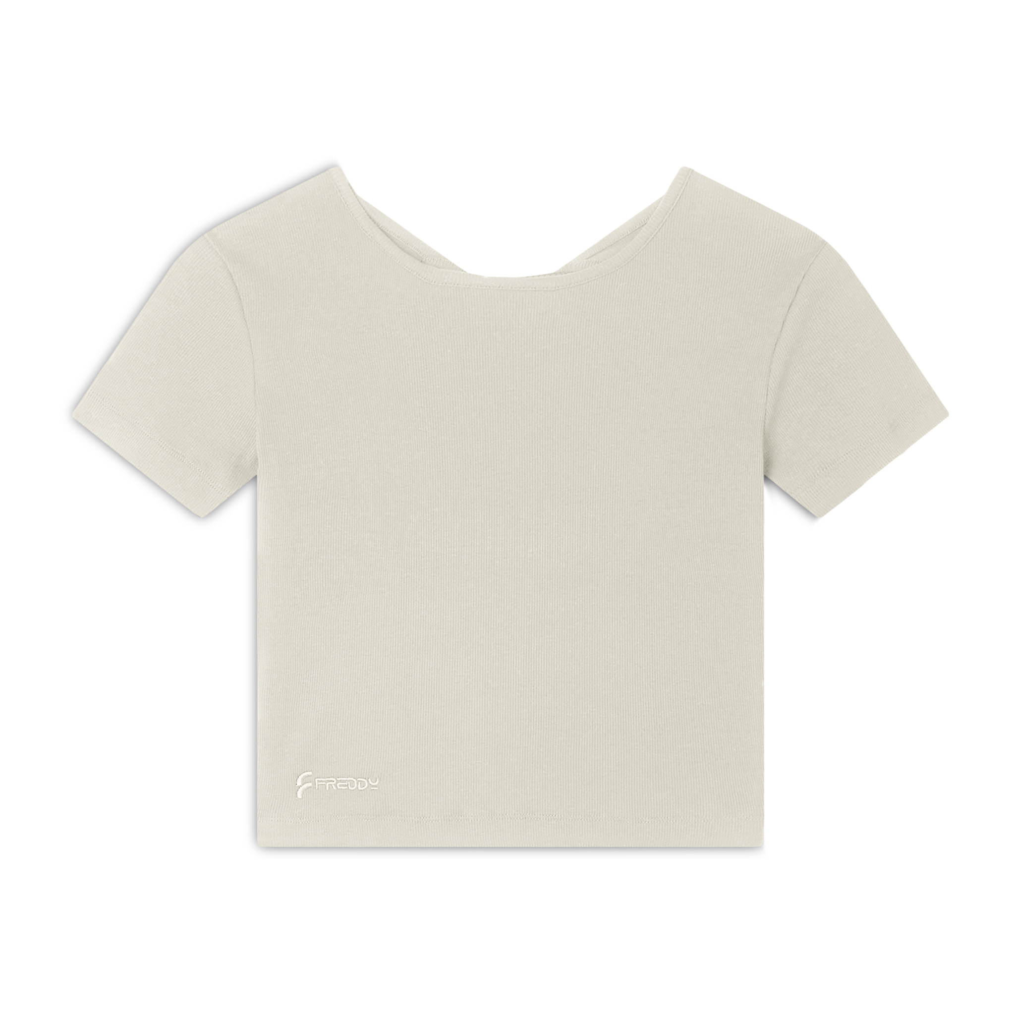 T-shirt slim fit a costine con apertura sulla schiena