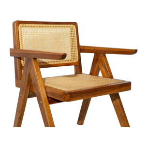 Chaise vintage en bois teck massif et cannage rotin JANNIE