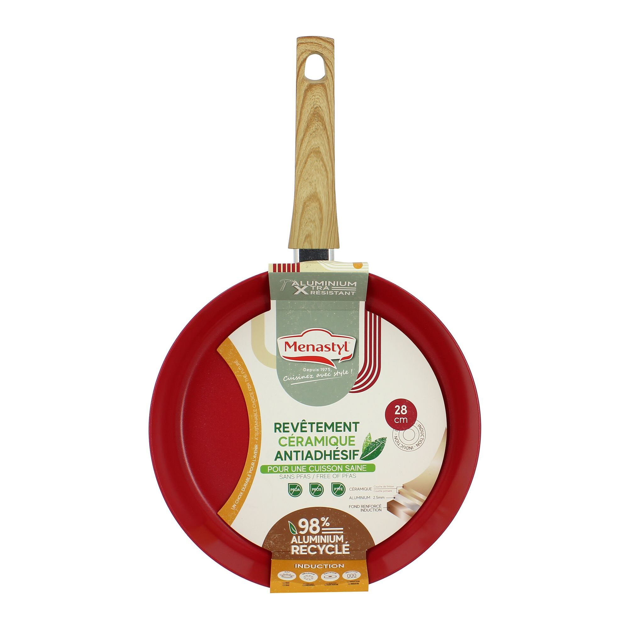 Poêle 28cm avec revêtement céramique rouge - tous feux COLORAMA