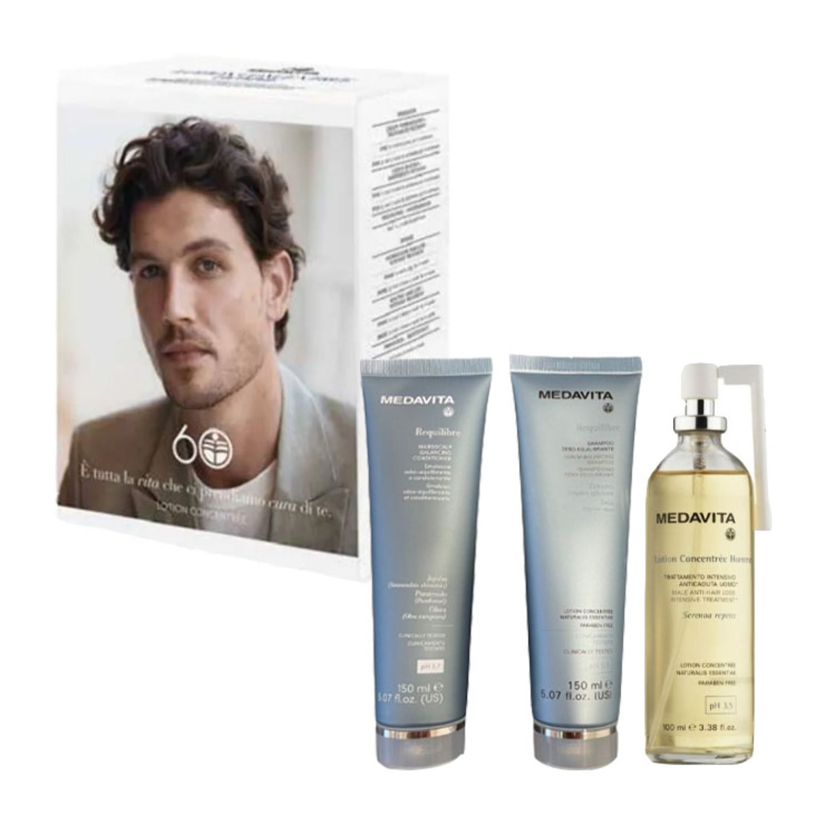 MEDAVITA Lotion Concentrée Homme Shampoo 150ml + Conditioner 150ml + Spray 100ml