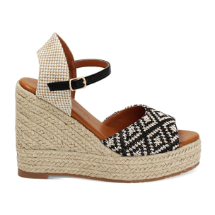 Zeppe donna nere panna in raffia