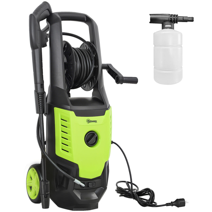 Hidrolimpiadora de Alta Presión 2200W, Presión 170 Bar, Caudal 420 L/h, con Bomba de Aluminio, Parada Automá¡tica, Manguera de 6 m, Incluye Botella de Espuma y Boquilla Ajustable Verde y Negro