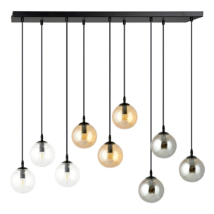 Lampada a sospensione Cosmo in acciaio nero con diffusori in vetro