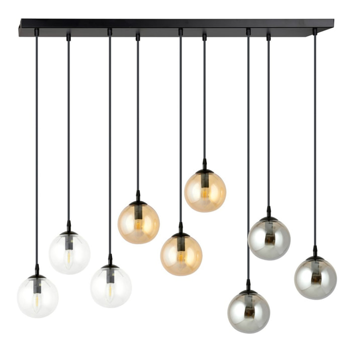 Lampada a sospensione Cosmo in acciaio nero con diffusori in vetro