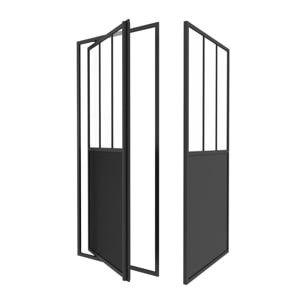 Pack Porte de Douche Pivotante et Retour 'Type Atelier' - Noir Mat - 80x80x200 cm