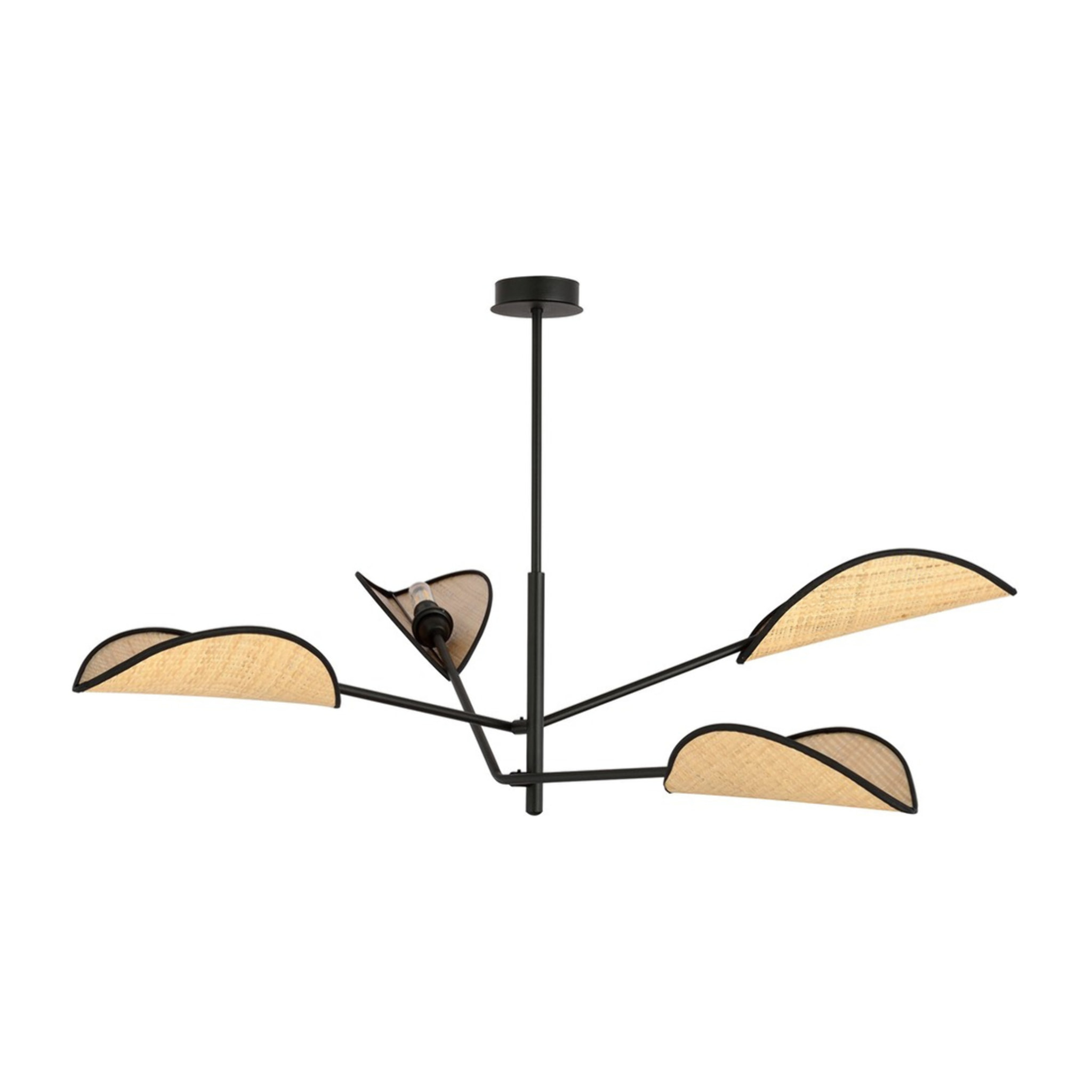 Lampada a sospensione Vene in acciaio nero e rattan