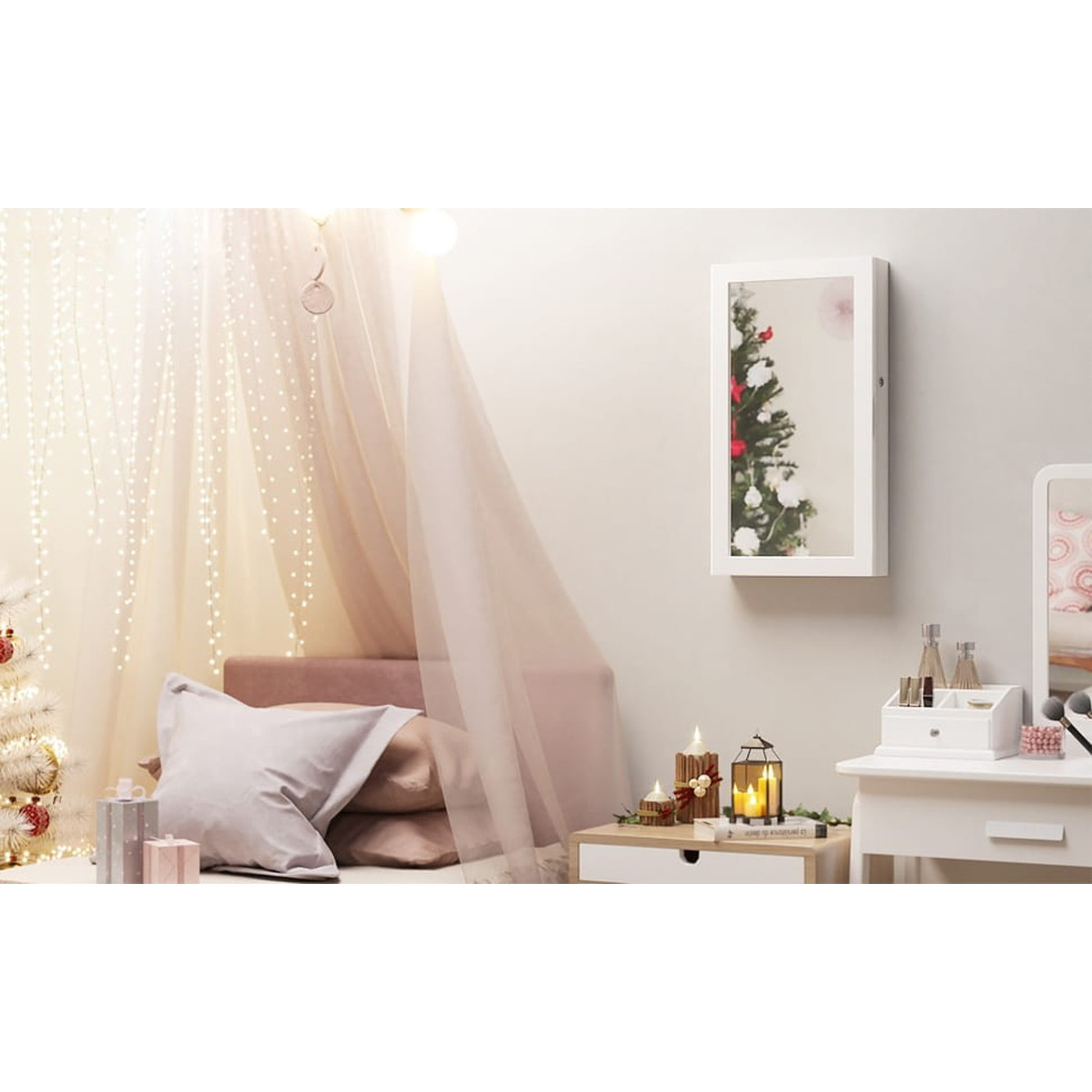 Specchiera portagioie a parete JBC51W in MDF bianco