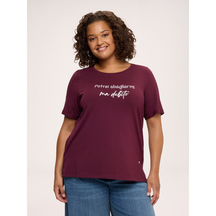 Fiorella Rubino - Camiseta de algodón con frase irónica - Burgundy
