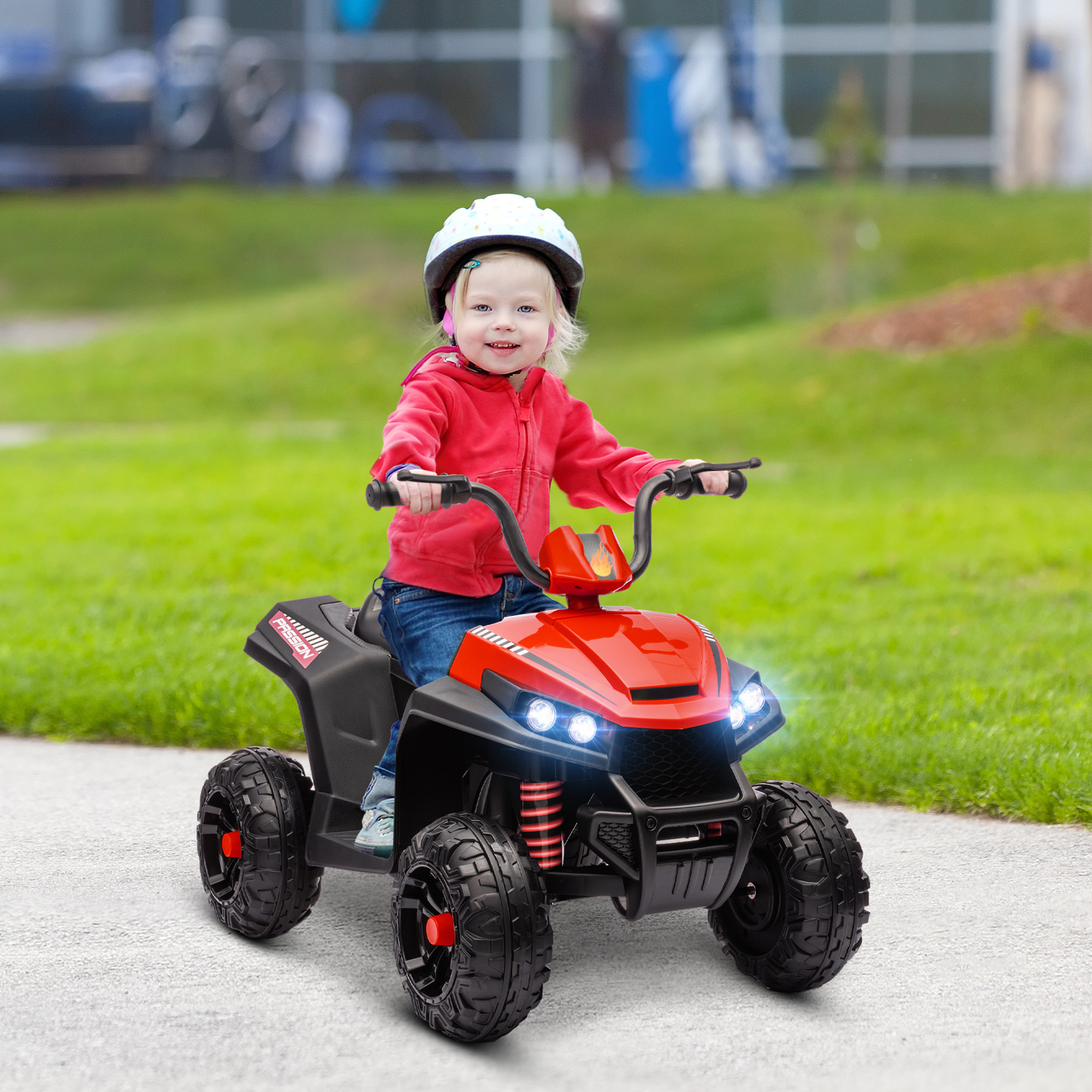 Quad Eléctrico para Niños de Batería 12V Coche Eléctrico para Niños de +3 Años con Velocidad 5 km/h Faros Música MP3 Avance y Retroceso Carga 30 kg Rojo