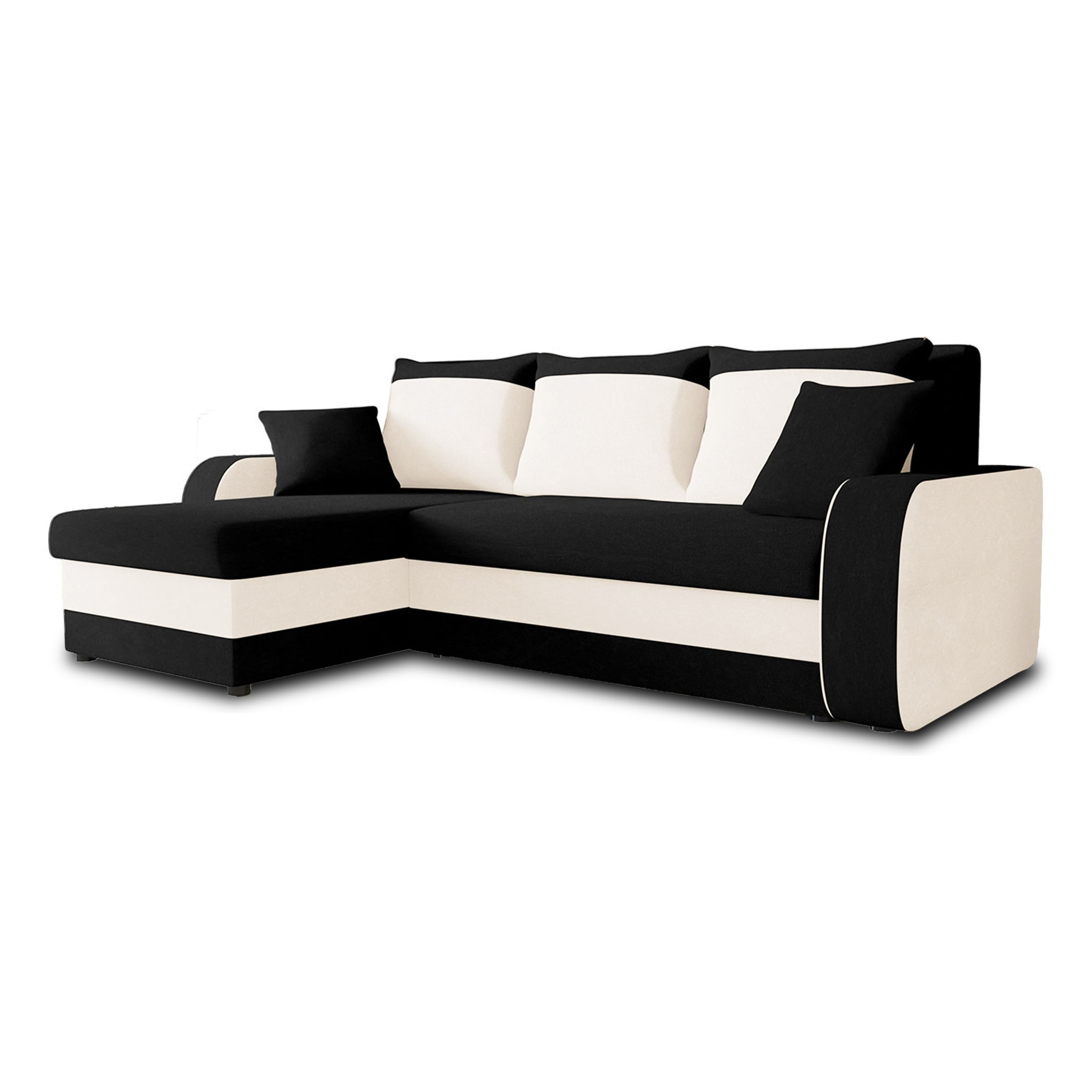 Valos - canapé d'angle réversible - 4 places - convertible avec coffre - en velours - Noir / Blanc
