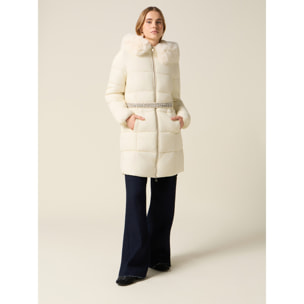 Oltre - Plumífero midi con cinturón joya - Marfil